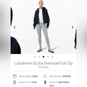 Lululemon Scuba oversized full zip size xs/s true navy